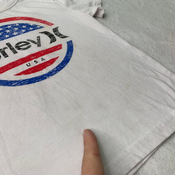 Hurley Boys Sz 6 Outfit Shorts Shirt Red White Blue Circle Flag Logo Spellout - Picture 5 of 8